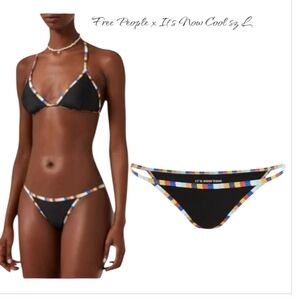 NWT Free People It’s Now Cool The Tallow Duo String Bikini Bottom L Black